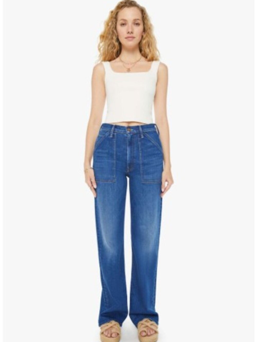 MOTHER Patch Maven Heel Wide Leg Jean 31 NWT Coastal Colors Faded Stretch Denim - Picture 3 of 16